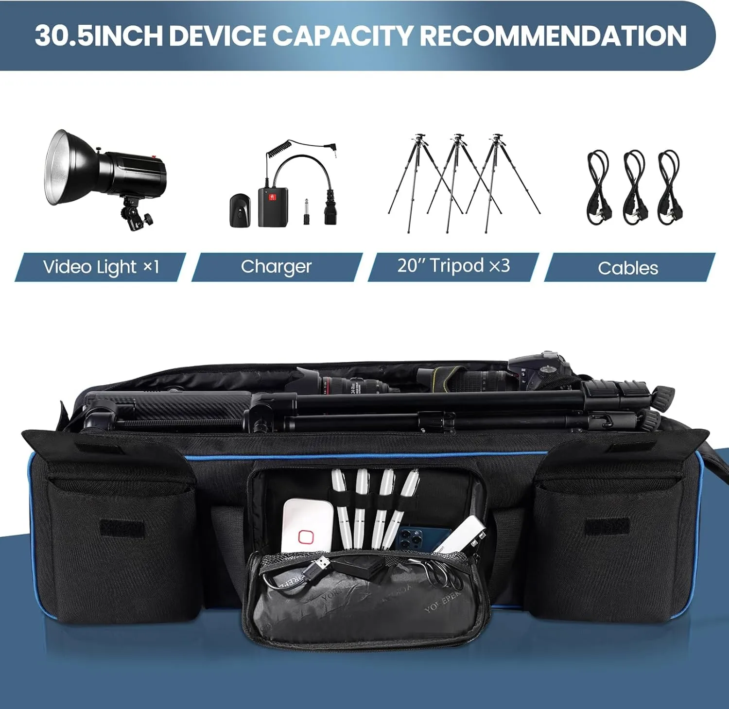 YOREPEK Tripod Carrying Case Bag, Light Stand Bag with 2 Protective Padding, 30.5" Large Photo Studio Equipment Case fit Tripods, Monopods, Speaker Stands, Boom Stands, Camcorder, Mic Stands, Travel