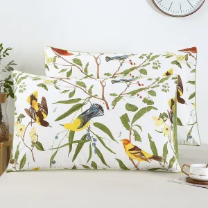YOU SA Luxury 100% Cotton Pillowcases Pillow Cases Birds Floral Print Pillow Covers (King, Color-21)