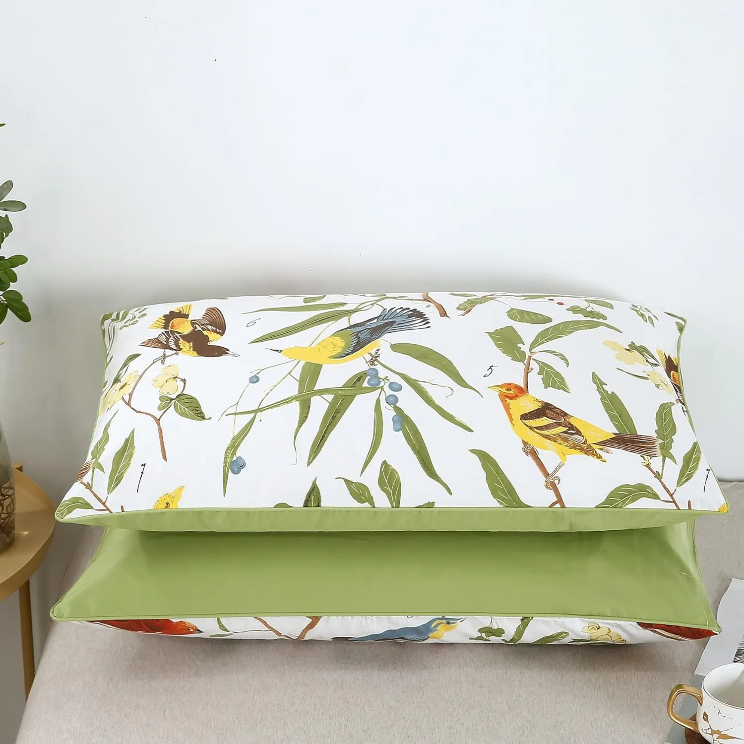 YOU SA Luxury 100% Cotton Pillowcases Pillow Cases Birds Floral Print Pillow Covers (King, Color-21)