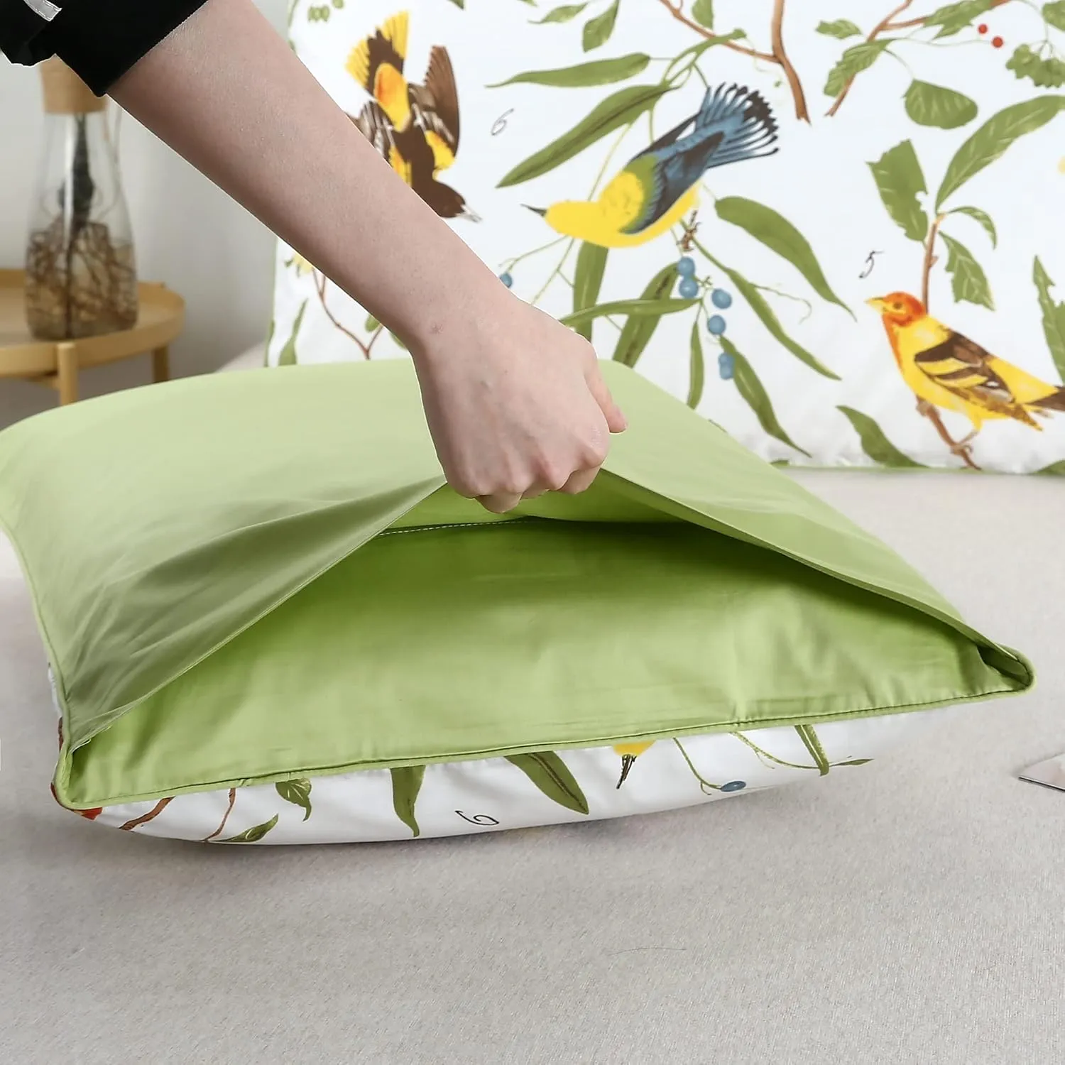 YOU SA Luxury 100% Cotton Pillowcases Pillow Cases Birds Floral Print Pillow Covers (King, Color-21)