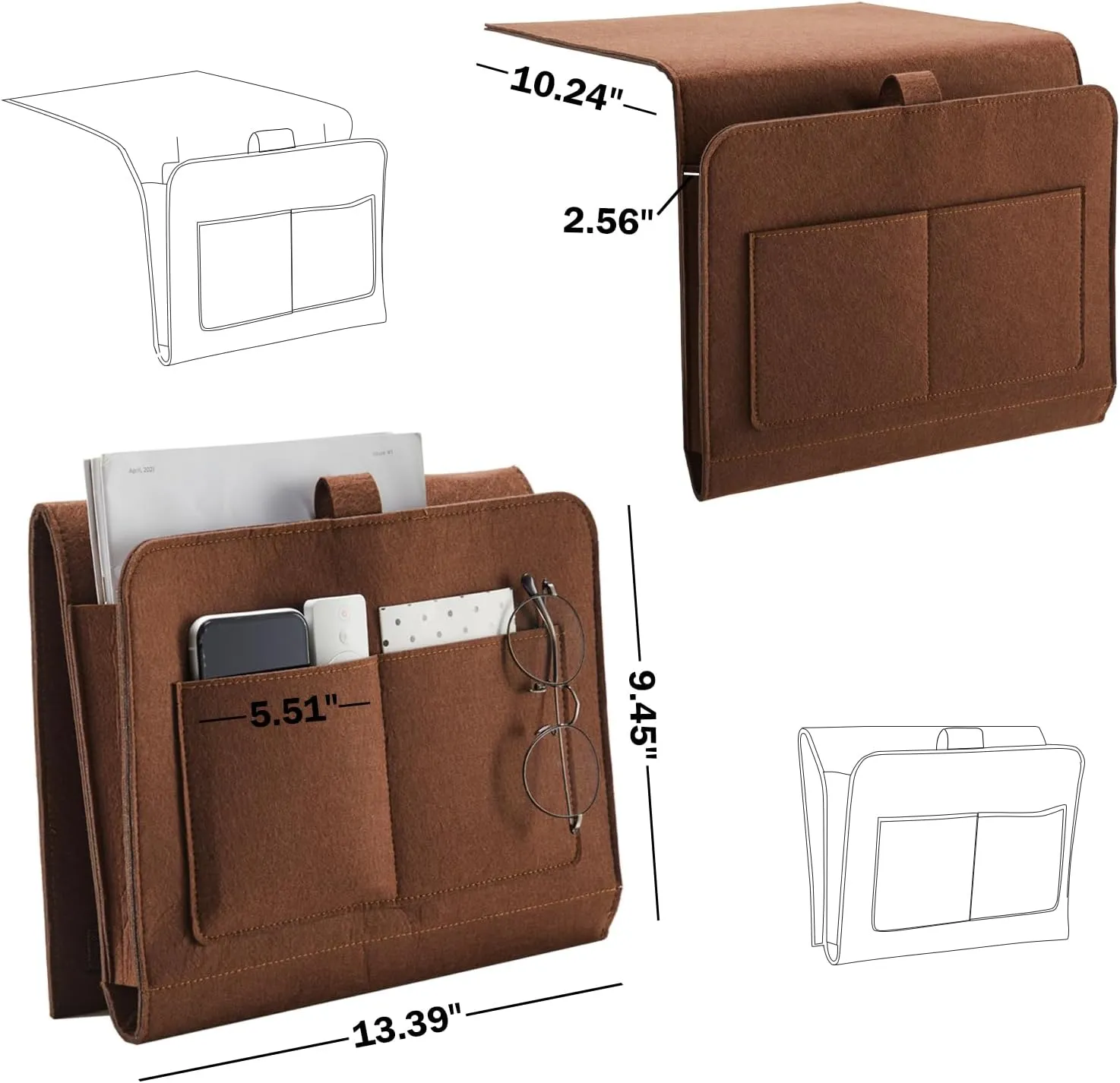 YOUDENOVS Bedside Caddy, Bedside Storage Caddy, Bedside Organizer for Dorm Room, Bunk Bed, Brown