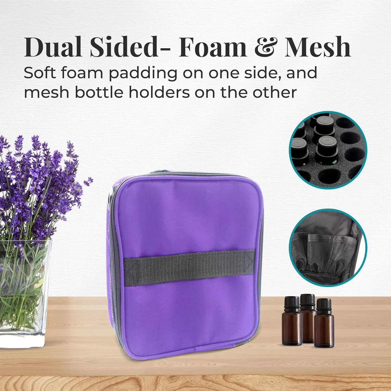 Your Oil Tools Versatile Essential Oil Storage Carrying Case- Holds 42 Bottles for 5ml, 10 ml, 15ml, 20ml and 100ml- Essential Oil Travel Case Storage Bag with Handle and Shoulder Straps – Purple