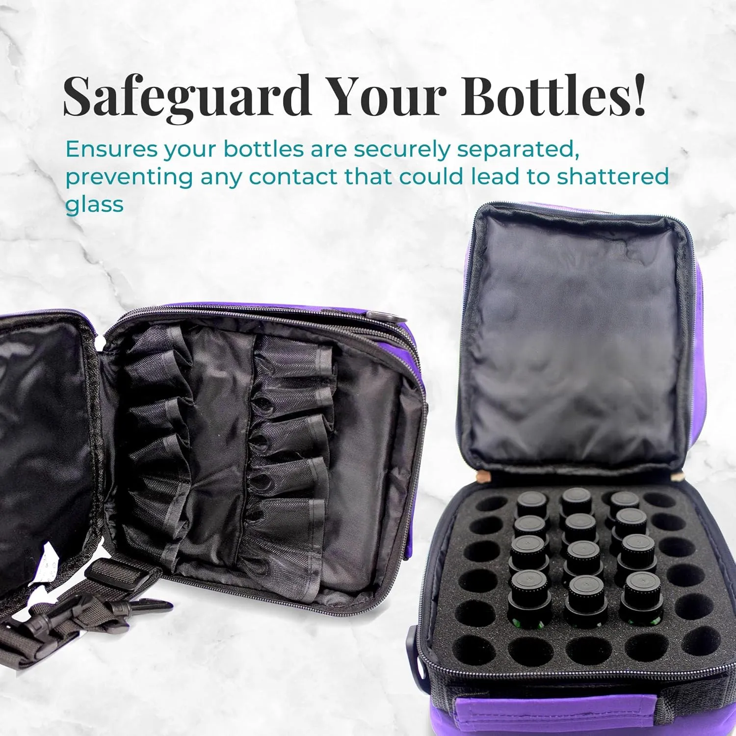 Your Oil Tools Versatile Essential Oil Storage Carrying Case- Holds 42 Bottles for 5ml, 10 ml, 15ml, 20ml and 100ml- Essential Oil Travel Case Storage Bag with Handle and Shoulder Straps – Purple