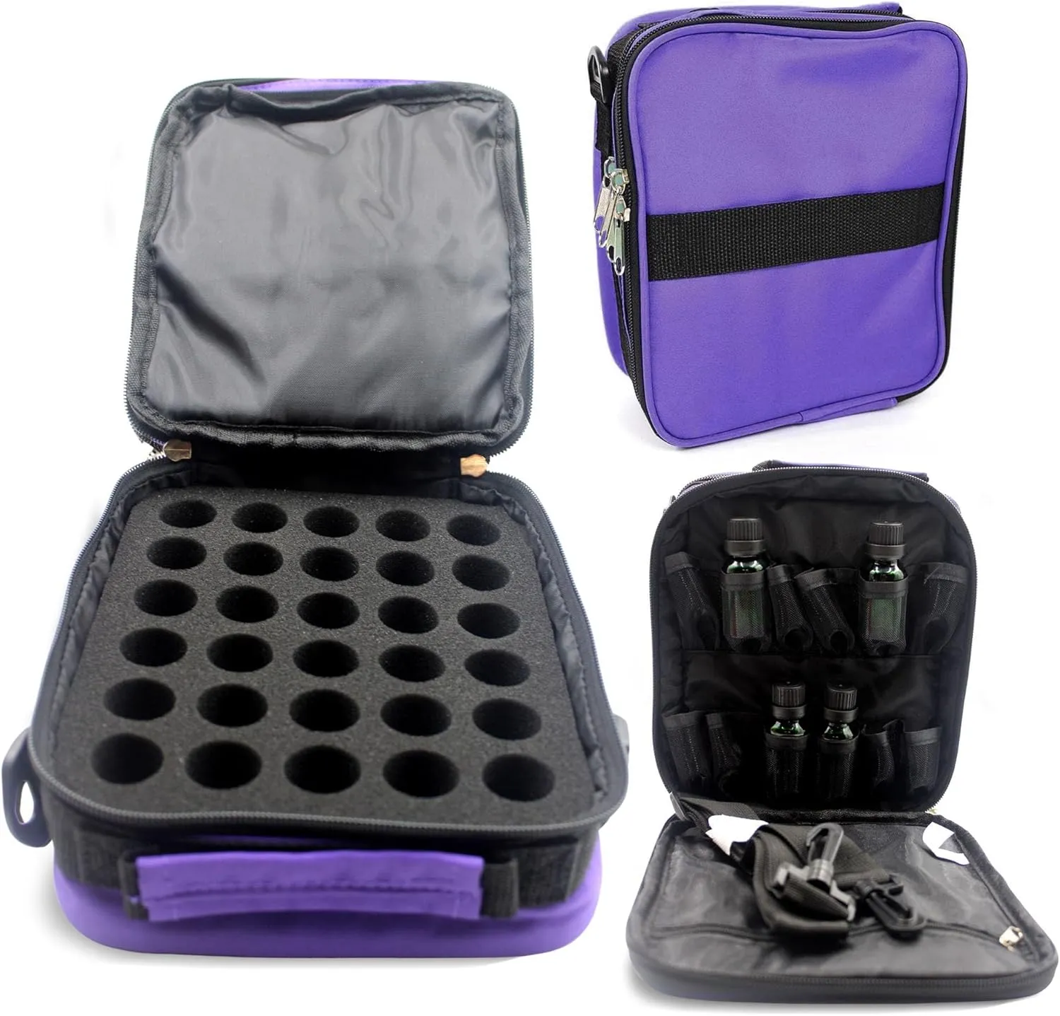 Your Oil Tools Versatile Essential Oil Storage Carrying Case- Holds 42 Bottles for 5ml, 10 ml, 15ml, 20ml and 100ml- Essential Oil Travel Case Storage Bag with Handle and Shoulder Straps – Purple