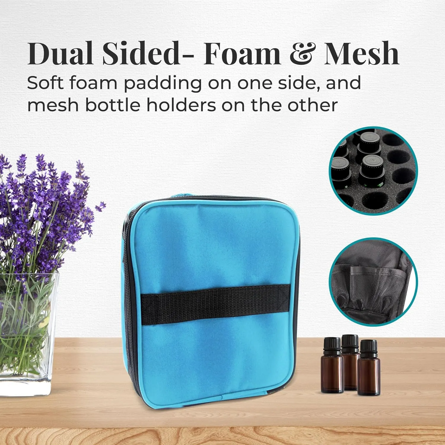 Your Oil Tools Versatile Essential Oil Storage Carrying Case- Holds 42 Bottles for 5ml, 10 ml, 15ml, 20ml and 100ml- Essential Oil Travel Case Storage Bag with Handle and Shoulder Straps – Turquoise