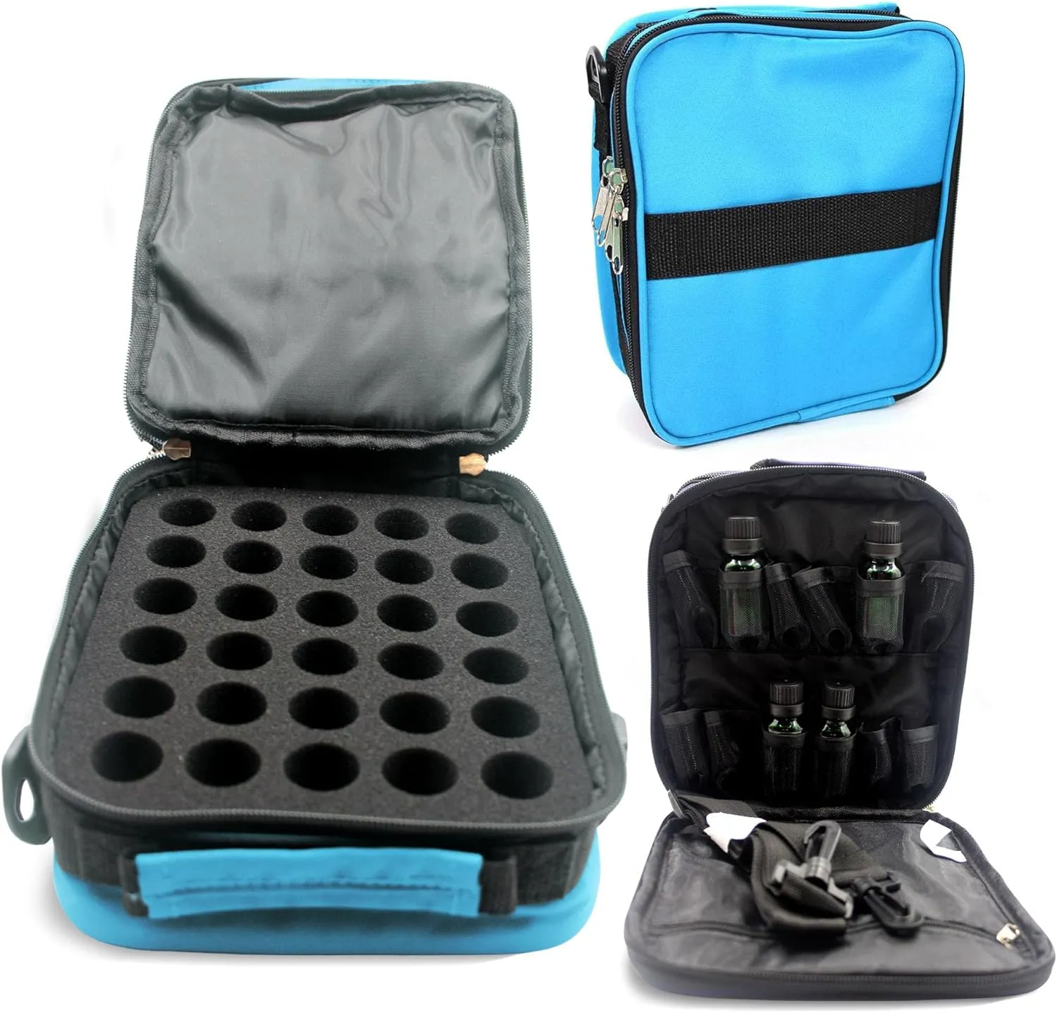 Your Oil Tools Versatile Essential Oil Storage Carrying Case- Holds 42 Bottles for 5ml, 10 ml, 15ml, 20ml and 100ml- Essential Oil Travel Case Storage Bag with Handle and Shoulder Straps – Turquoise