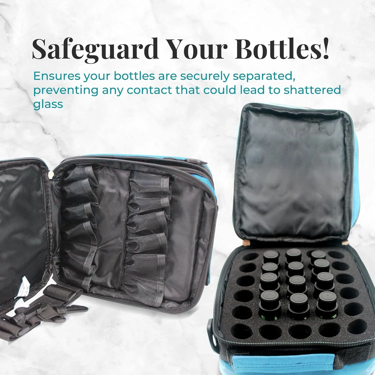 Your Oil Tools Versatile Essential Oil Storage Carrying Case- Holds 42 Bottles for 5ml, 10 ml, 15ml, 20ml and 100ml- Essential Oil Travel Case Storage Bag with Handle and Shoulder Straps – Turquoise