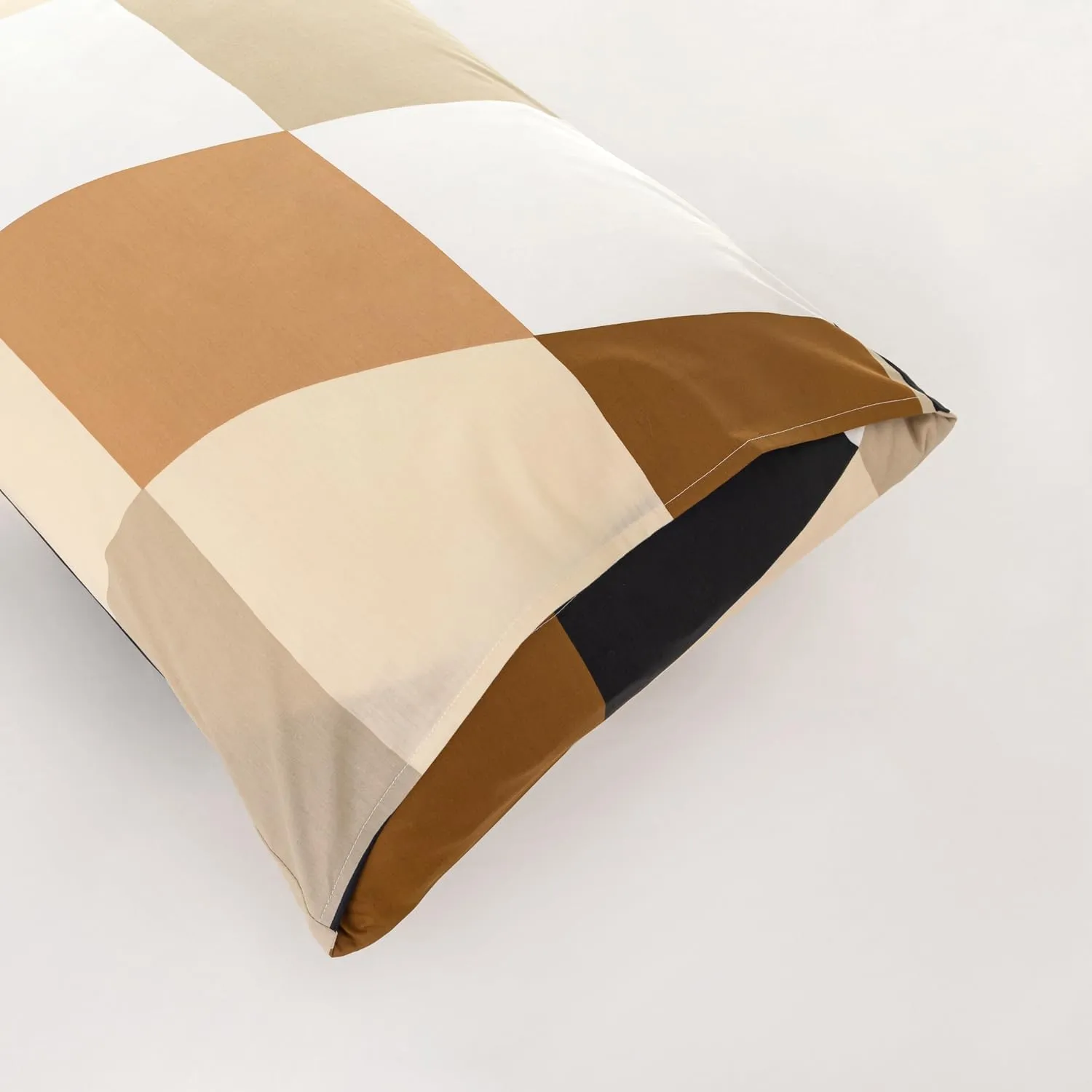YuHeGuoJi Beige Brown Pillow Cases Queen Set of 2 100% Cotton Abstract Patchwork Checkered Pillow Covers Decorative Black White Geometric Plaid Pillow Protectors Envelope Closure 2 Pack 20x26 Inches