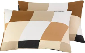 YuHeGuoJi Beige Brown Pillow Cases Queen Set of 2 100% Cotton Abstract Patchwork Checkered Pillow Covers Decorative Black White Geometric Plaid Pillow Protectors Envelope Closure 2 Pack 20x26 Inches