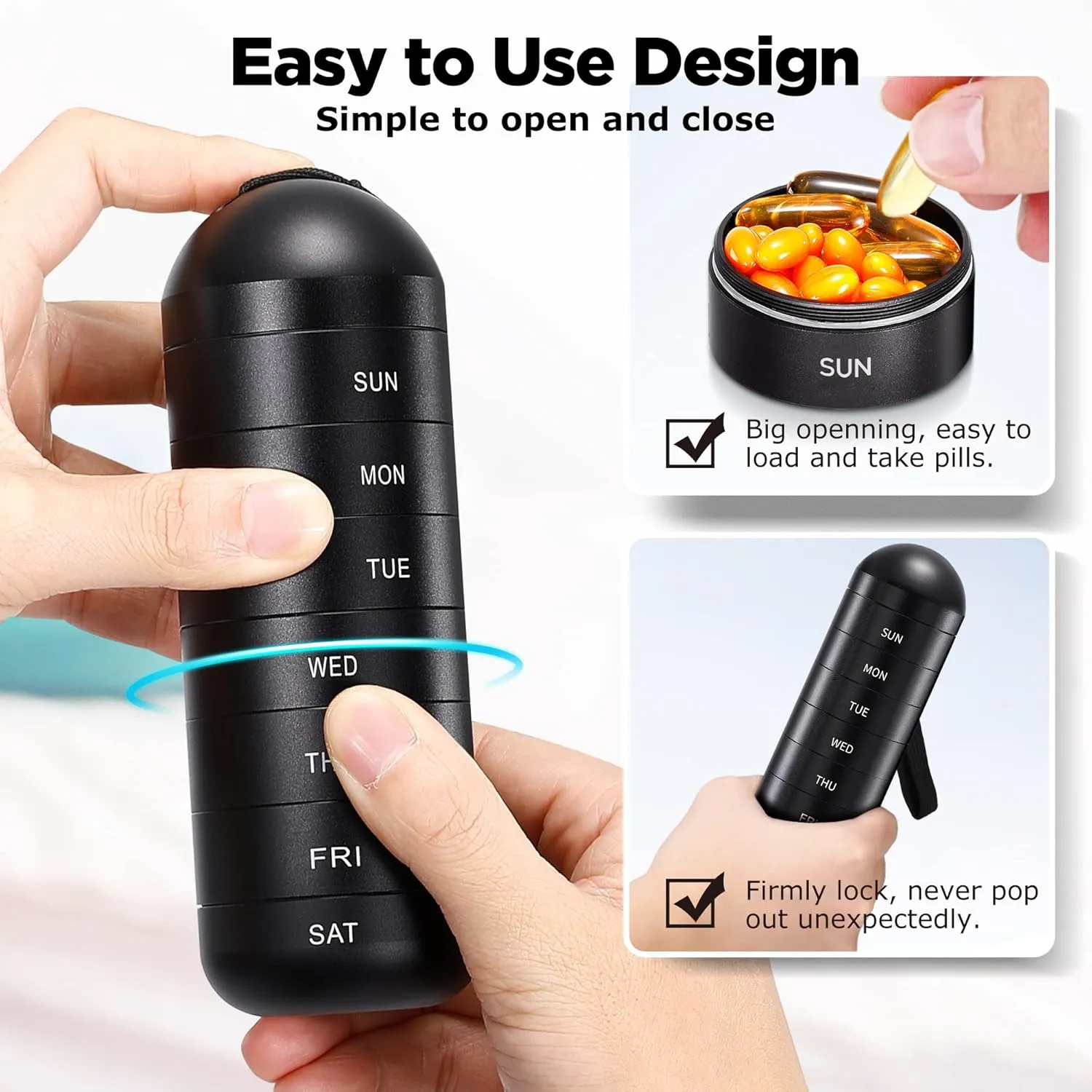 Zannaki Weekly Pill Organizer 7 Day 2 Times a Day, Portable Metal Travel Waterproof AM PM Pill Box,Large Pill Case Container, BPA Free Daily Medicine Organizer Holder for Vitamin, Fish Oil, Supplement