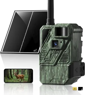 Zleo Cellular Game Trail Camera Solar, Wildlife Deer Cameras with Low Glow Night Vision Waterproof, 0.3s Trigger, Live Feed to Cell Phone, 5MP Photo, HD Video, No WiFi Needed, Spring Green