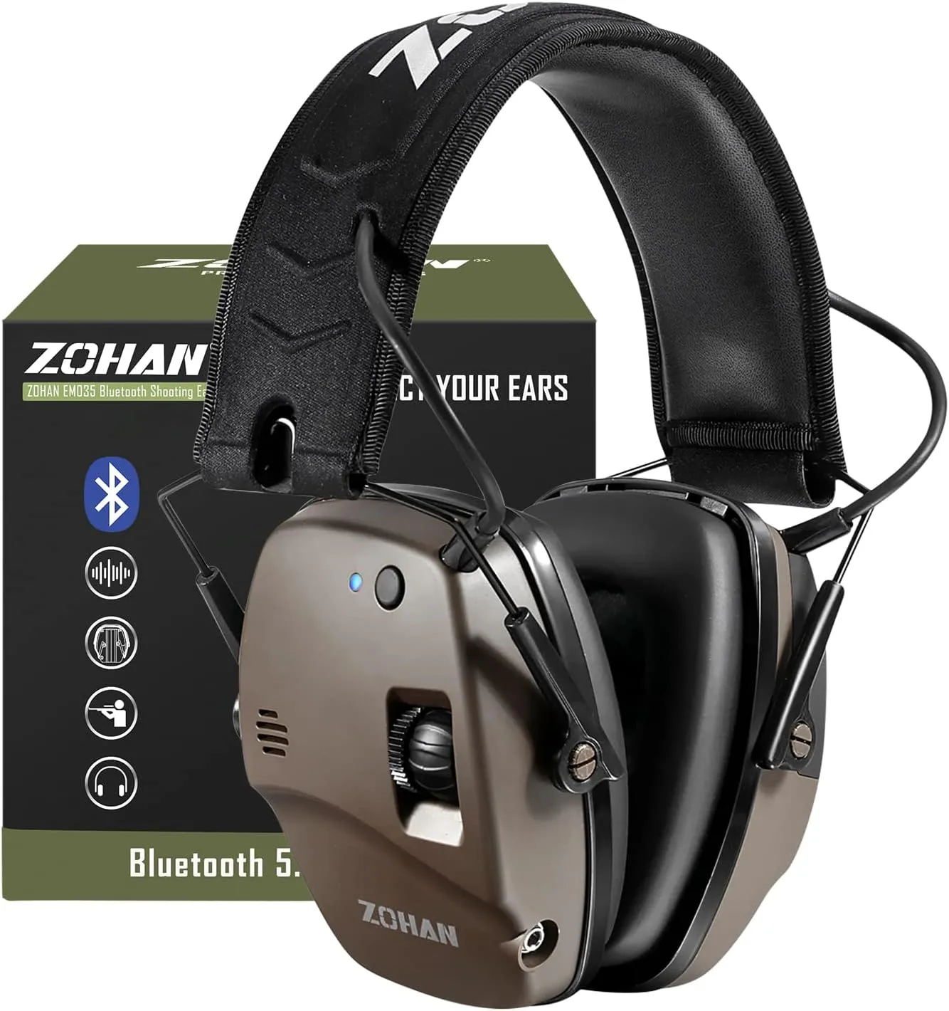 ZOHAN 035 Bluetooth 5.4 Shooting Ear Protection Earmuff, Active Noise Canceling, Hearing Protection with Sound Amplification